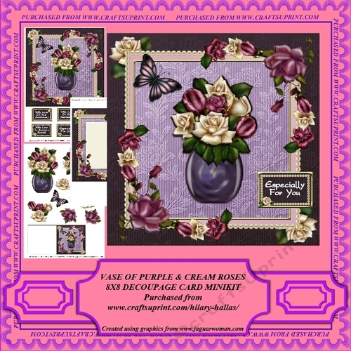 Vase of Purple & Cream Roses 8x8 Minikit