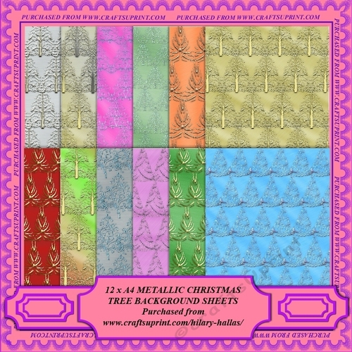 12 x A4 Metallic Christmas Trees Background Sheets