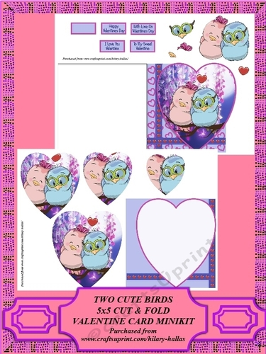 Two Cute Birds 5x5 Cut & Fold Valentine Card Minikit