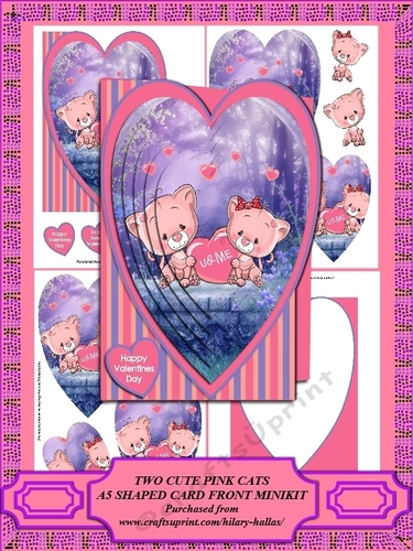 Two Cute Pink Cats A5 Shaped Card Front Minikit