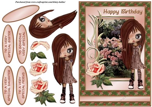 Brown Haired Girl With Pink Roses