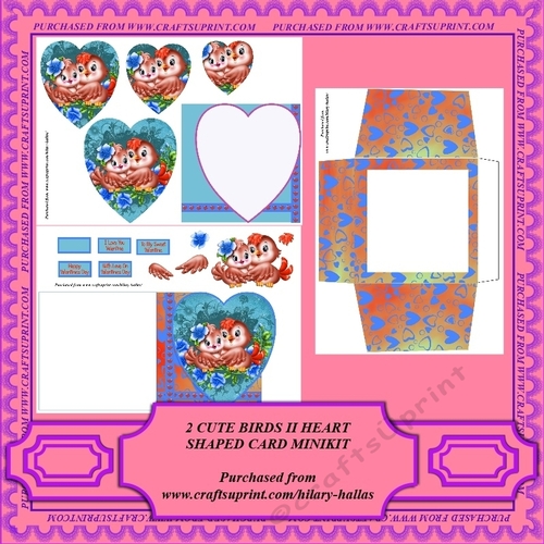 Two Cute Birds II Heart Shaped Card Minikit