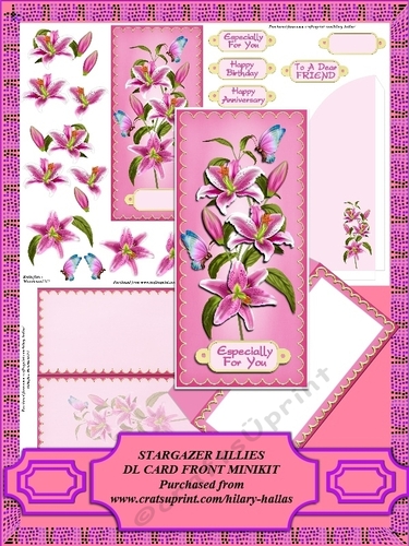 Stargazer Lillies With Butterflies DL Card Front Minikit