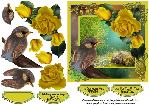 Little Bird With Yellow Roses