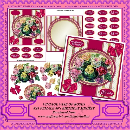 Vintage Vase of Roses 8x8 Female 80s Birthday Minikit