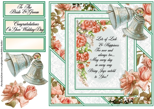 Silver Bells & Roses Wedding Card