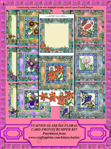 Stained Glass Floral 8x8 Card Fronts Bumper Kit