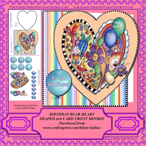 Birthday Bear Heart Shaped 6x6 Card Front Minikit
