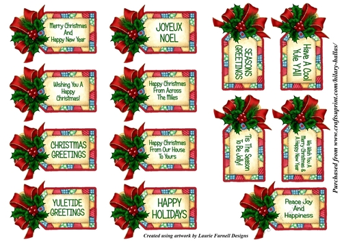 Holly and Ribbon Christmas Sentiment Tags