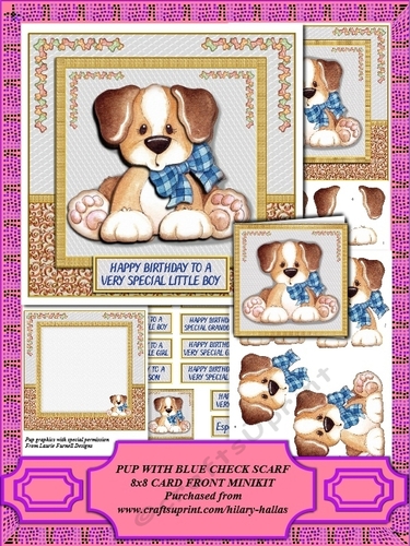 Pup With Blue Check Scarf 8x8 Card Front Minikit