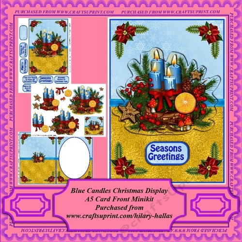 Blue Candles Christmas Display A5 Card Front Minikit