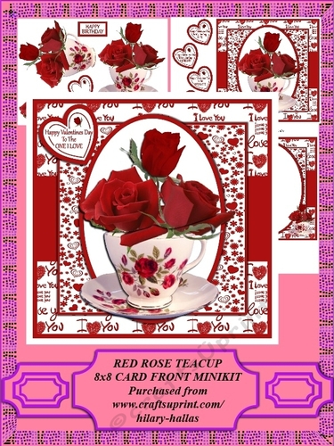 Red Rose Teacup 8x8 Card Front Minikit