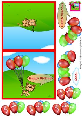 Cartoon Cat with Bunch of Balloons