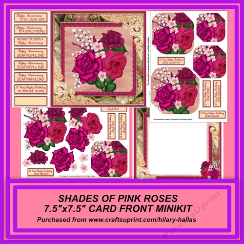 Shades of Pink Roses 7.5x7.5 Card Front Minikit