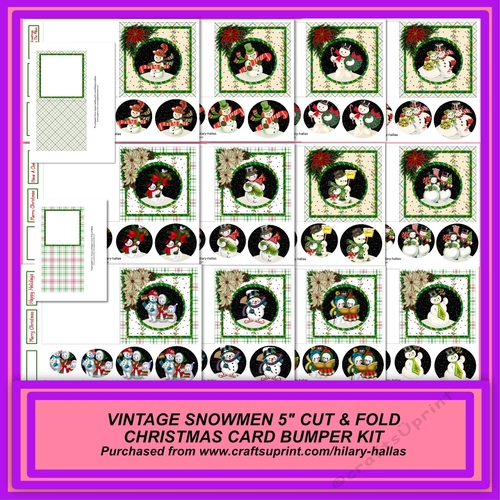 Vintage Snowmen Cut & Fold 5 Christmas Card Bumper Kit