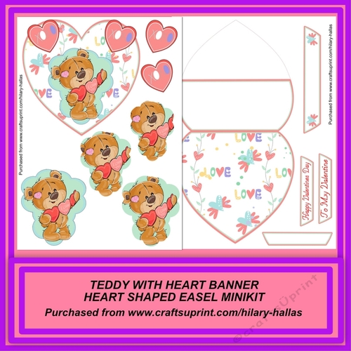 Teddy With Heart Banner Heart Shaped Easel Minikit