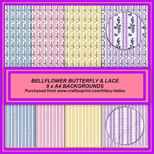 Bellflower Butterfly & Lace 8 x A4 Backgrounds