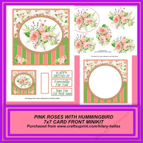 Pink Roses With Hummingbird 7x7 Card Front Minikit