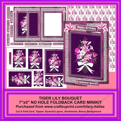 Tiger Lily Bouquet 7x5 No Hole Foldback Card Minikit