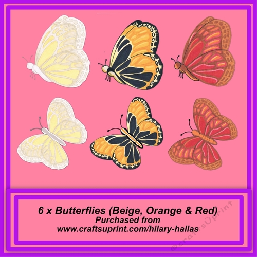 6 x Butterflies Beige Orange Red