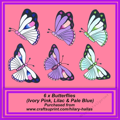 6 x Butterflies Ivory Pink, Lilac & Pale Blue