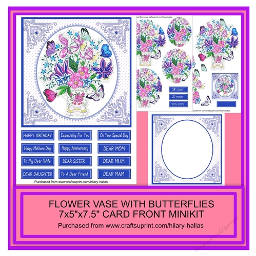Flower Vase With Butterflies 7.5x7.5 Card Front Minikit