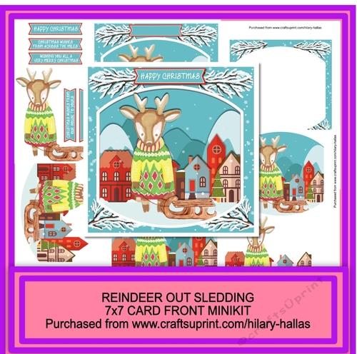 Reindeer Out Sledding 7x7 Card Front Minikit