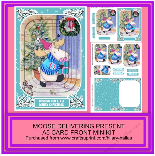 Moose Delivering Present A5 Card Front Minikit