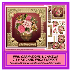 Pink Carnations & Camelie 7.5 x 7.5 Card Front Minikit