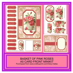 Basket of Pink Roses A5 Card Front Minikit