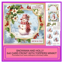 Snowman and Holly 6x6 Card Front With Toppers Minikit
