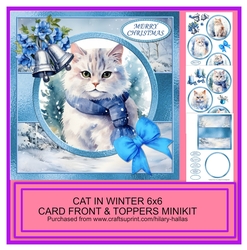 Cat in Winter 6x6 Card Front & Toppers Minikit