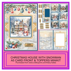 Christmas House With Snowman A5 Card Front & Toppers Minikit