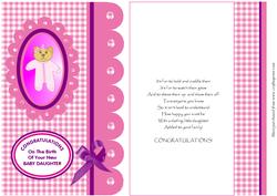 Pink Gingham Baby Daughter Card