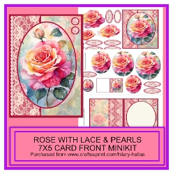 Rose With Lace & Pearls 7x5 Card Front Minikit