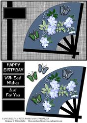 Japanese Fan with Roses & Butterflies