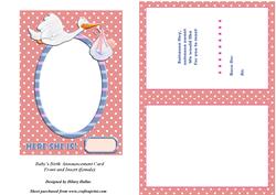 Baby's Announcement Card Front & Insert (girl)