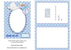 Baby's Announcement Card Front & Insert (boy)