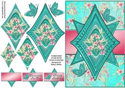 Turquoise Star with Pink Flowers