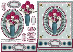 Minty Green with Deep Red Roses