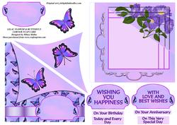Lilac Flower & Butterfly Corner Flap Card