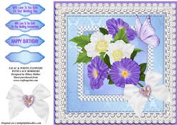 Lilac & White Flowers with Lace Borders