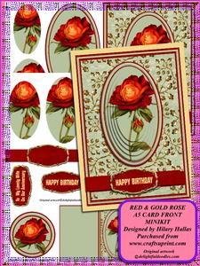 Red & Gold Rose A5 Card Front Minikit