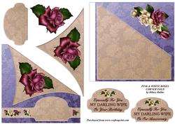 Pink & White Roses Faux Corner Fold