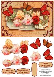 Mixed Vintage Roses & Butterflies