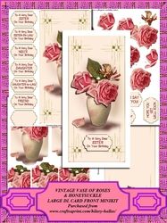 Vintage Vase Of Roses & Honeysuckle Large DL Card Front Minikit