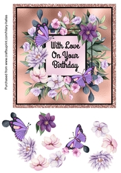 Pink & Lilac Flowers & Butterflies