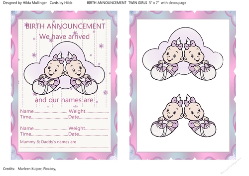 BIRTH ANNOUNCEMENT TWIN GIRLS