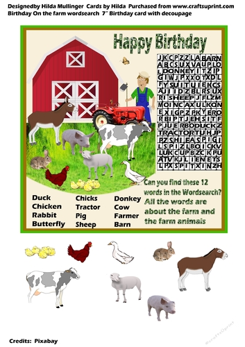 BIRTHDAY  ON THE FARM WORDSEARCH