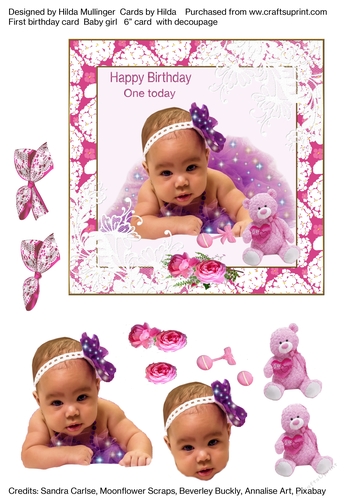 First Birthday Card  Baby girl